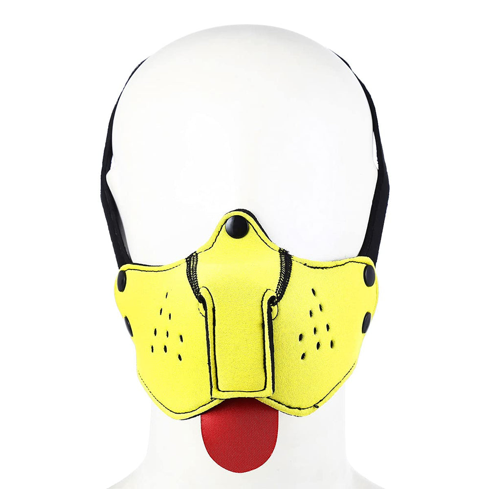 QUYUWOWO neoprene puppy-face muzzle hood front view for comfortable all-day wear at parties