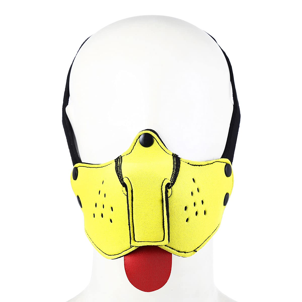 QUYUWOWO neoprene puppy-face muzzle hood side view with buckles showing secure adjustability