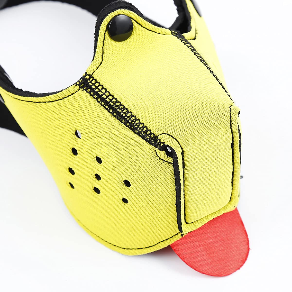 QUYUWOWO neoprene puppy-face muzzle hood worn with costume for a versatile party look