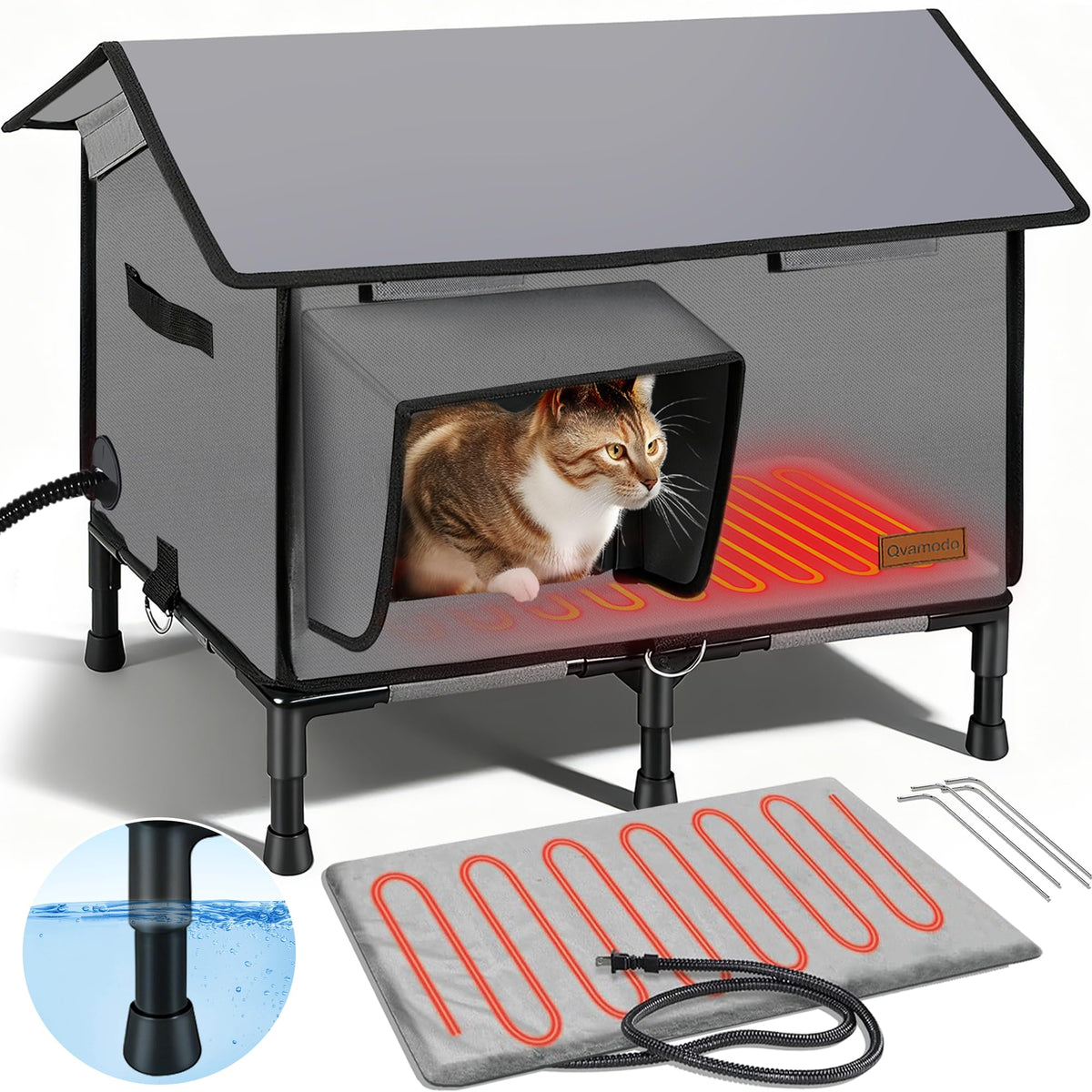 Qvamodo 6-Layer heated cat house exterior provides all-weather protection
