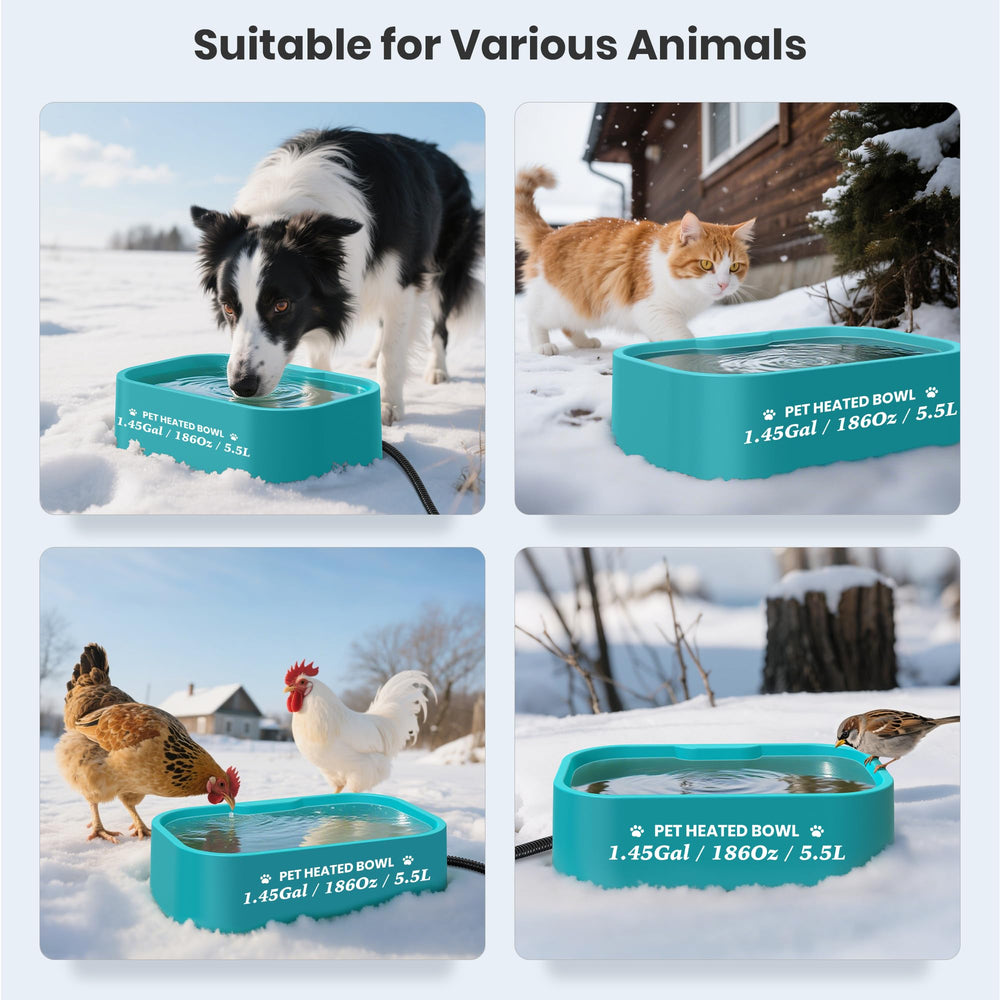 Qvamodo winter-ready outdoor bowl ideal for patios, kennels, and garages.