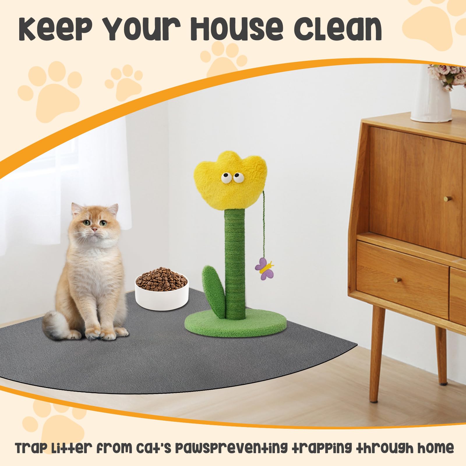 QVEEQ Corner Cat Litter Mat provides 28 by 28 inch coverage.