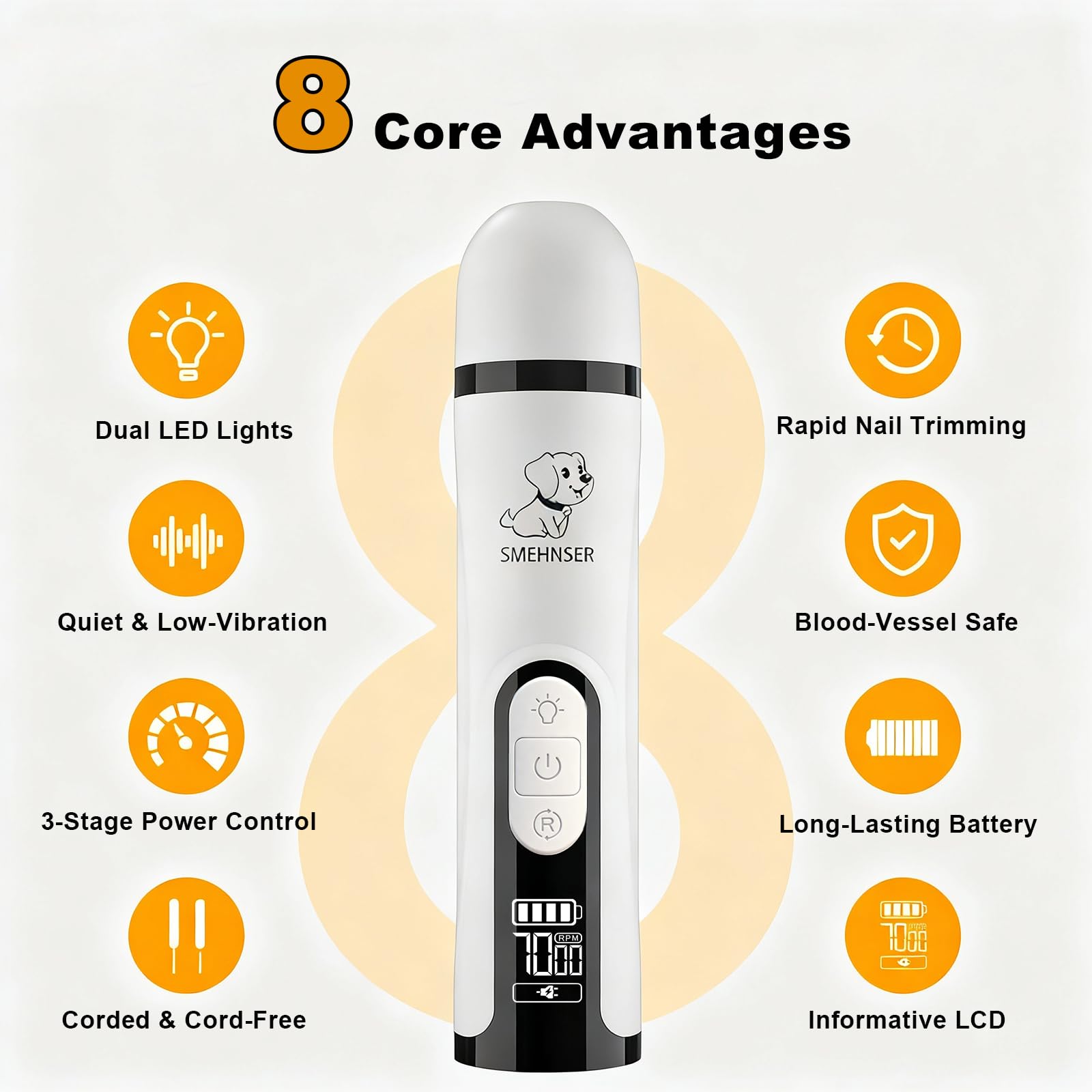 QVJFZUD Silent Groom Pro dog nail grinder with LED light enables safe at home nail care