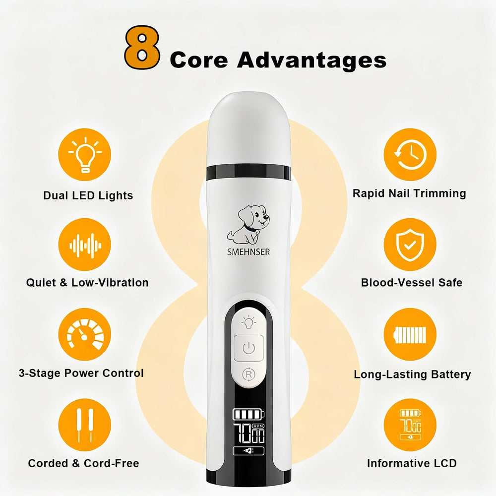 QVJFZUD Silent Groom Pro dog nail grinder with LED light enables safe at home nail care