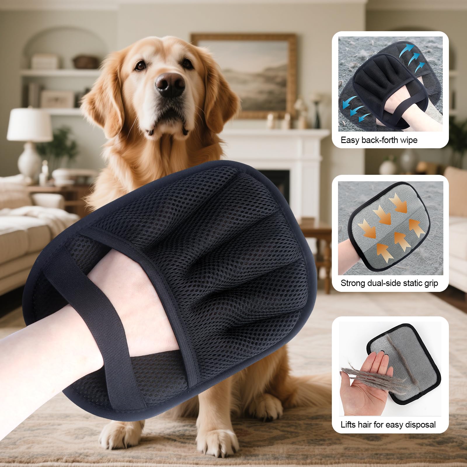 QVJFZUD pet hair removal glove includes free silicone finger toothbrushes for dental care.
