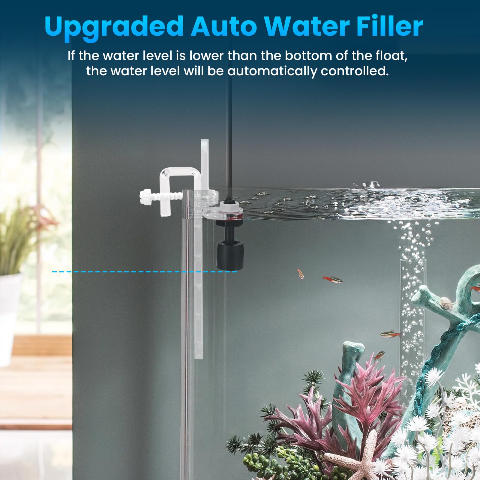 Qwakay ATO system tank-setup image illustrates seamless integration in fish tanks.
