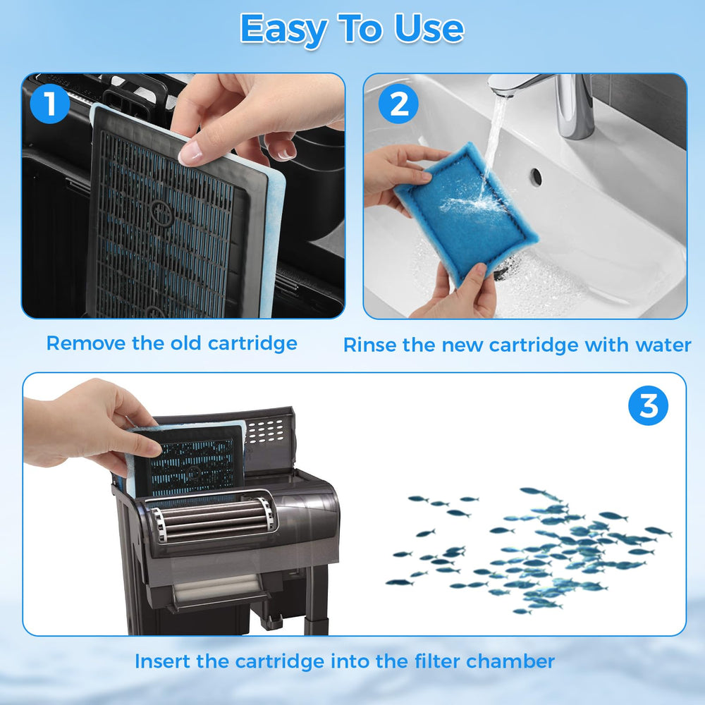 Qwakay easy installation step shows quick cartridge change and cold-water rinse.