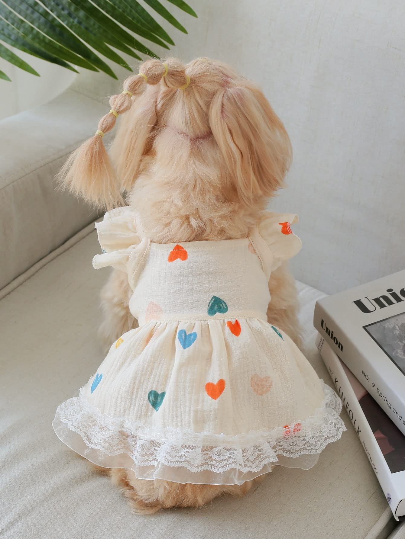 QWINEE cute heart-pattern dress back view highlighting silhouette and ruffle trim.
