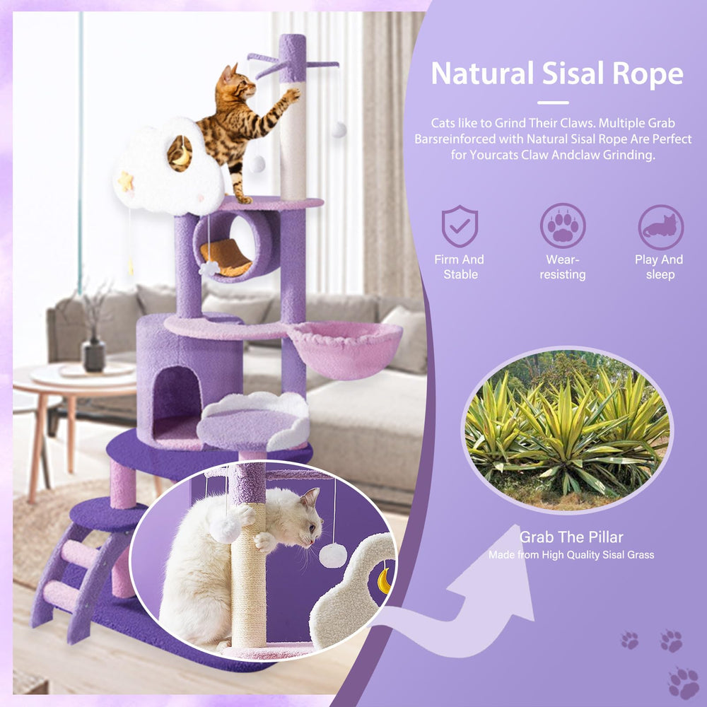 QWJORV purple-pink-white cat tower design adds stylish color to any room.