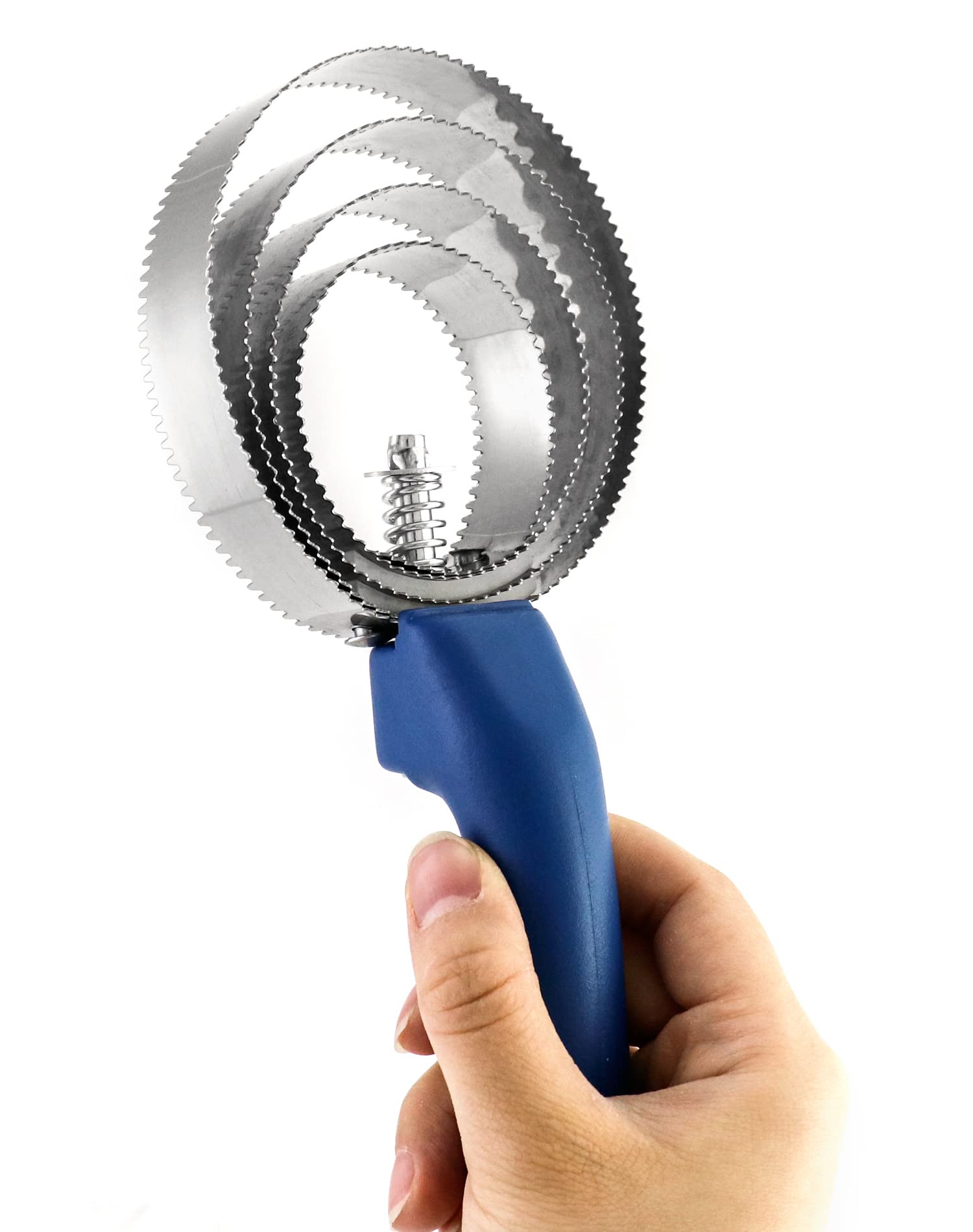 QWORK curry comb blue soft grip close-up showing ergonomic handle for comfortable grooming