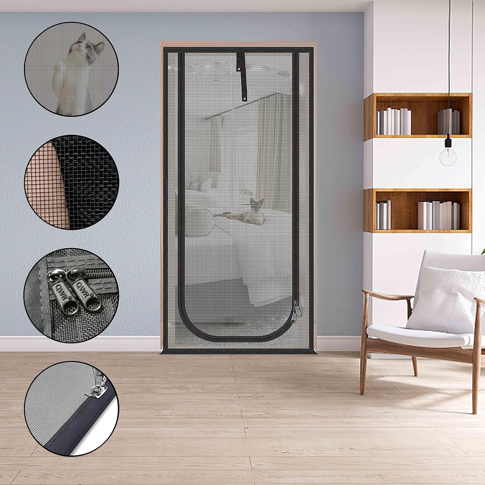 QWR Upgraded Pet Screen Door with zipper closure for easy, controlled pet entry.