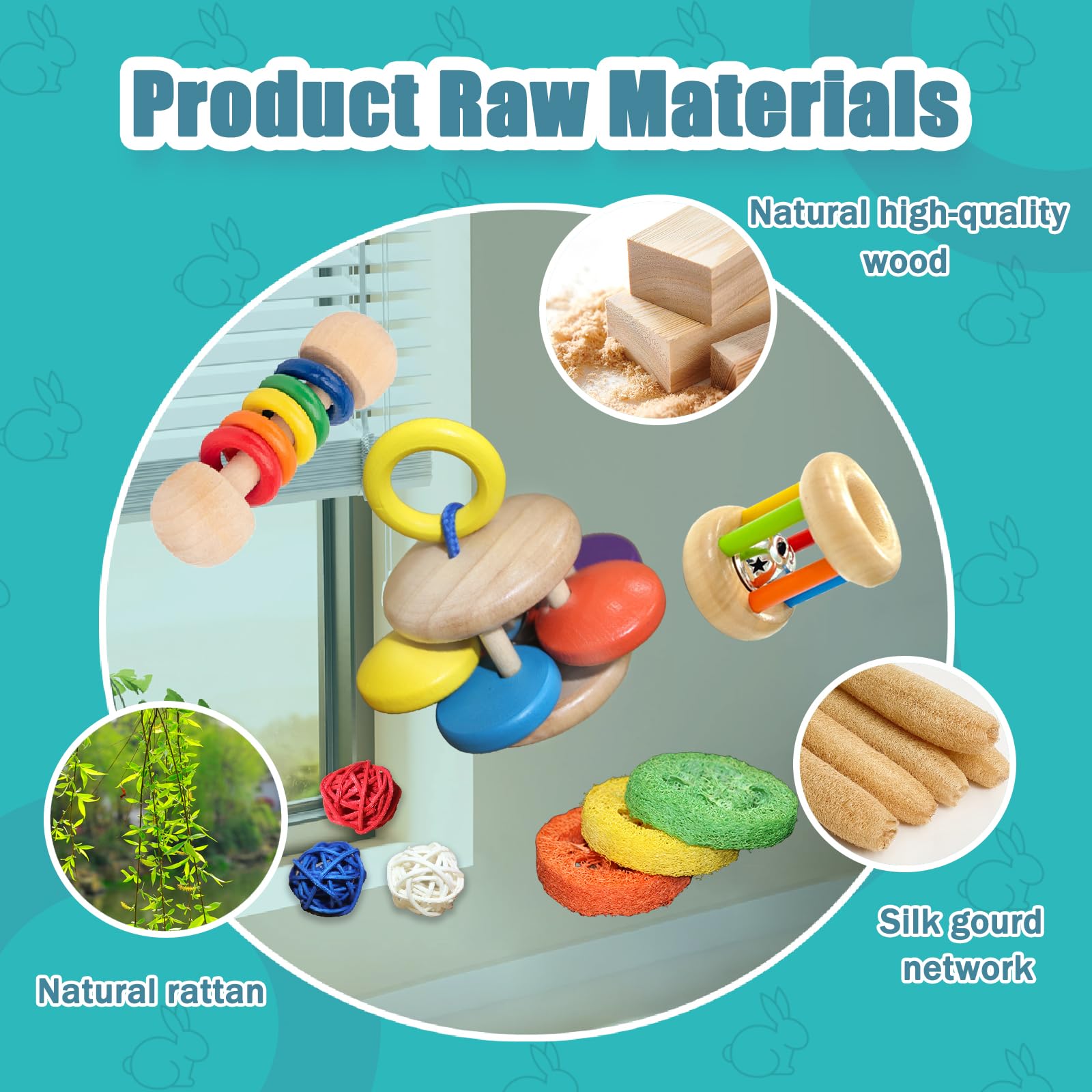 QWR wooden bunny toy close-up shows smooth edges and safe design for small pets