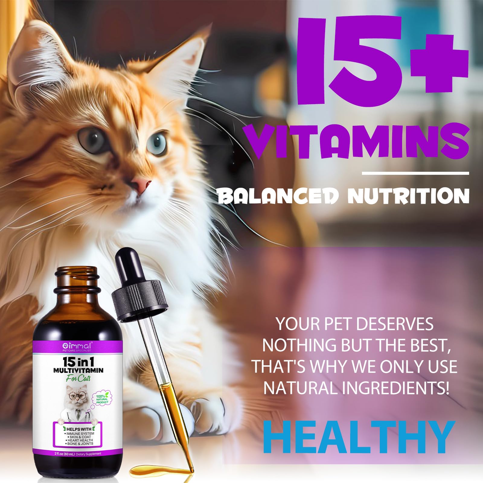 QwsYaay cat multivitamin skin and coat health illustration underscores shiny fur benefits