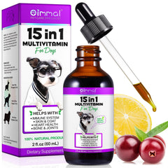 QwsYaay dog multivitamin bottle highlights the 15-in-1 formula for overall wellbeing.