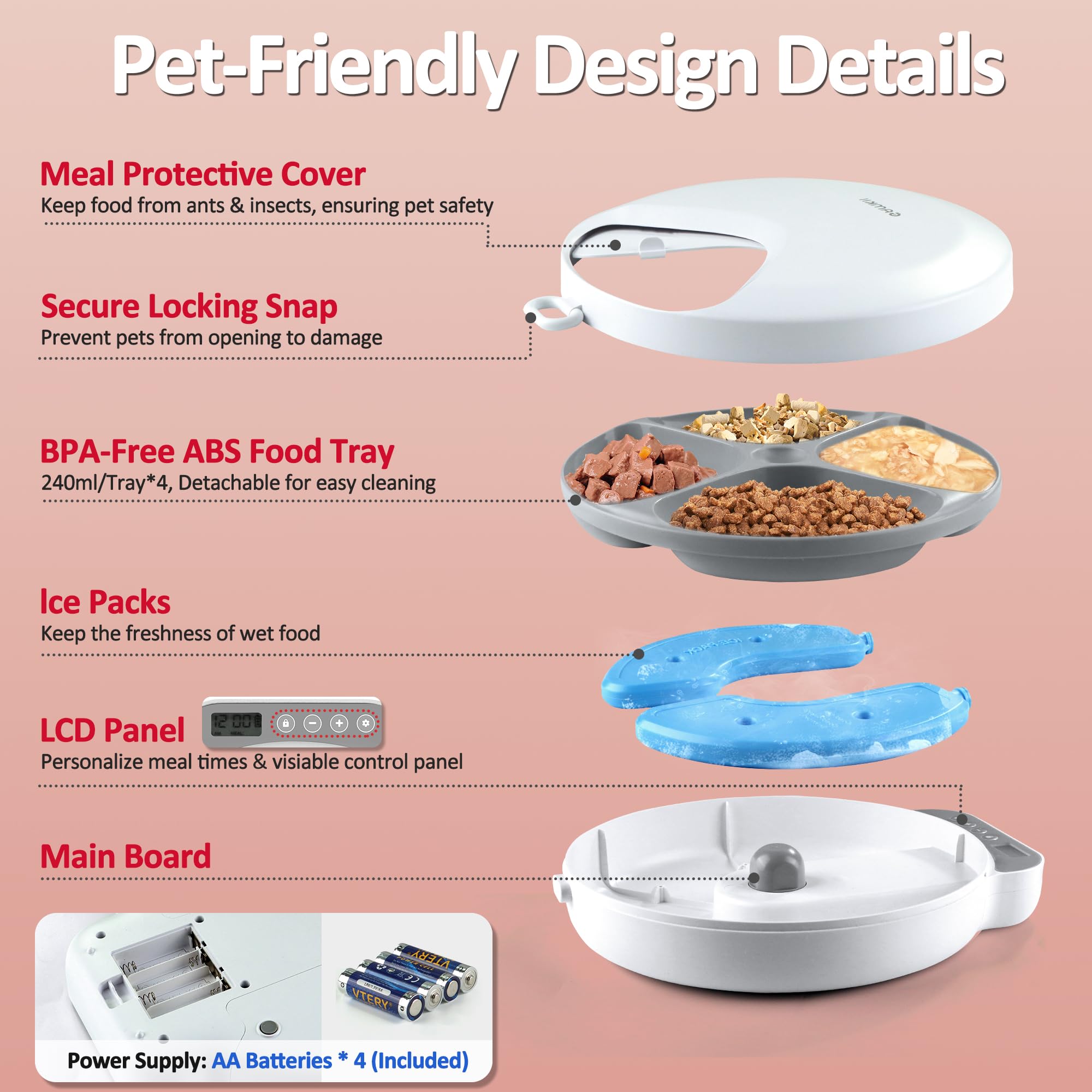 QXQXIN automatic cat feeder side view showcases timer-controlled meals for predictable routines.