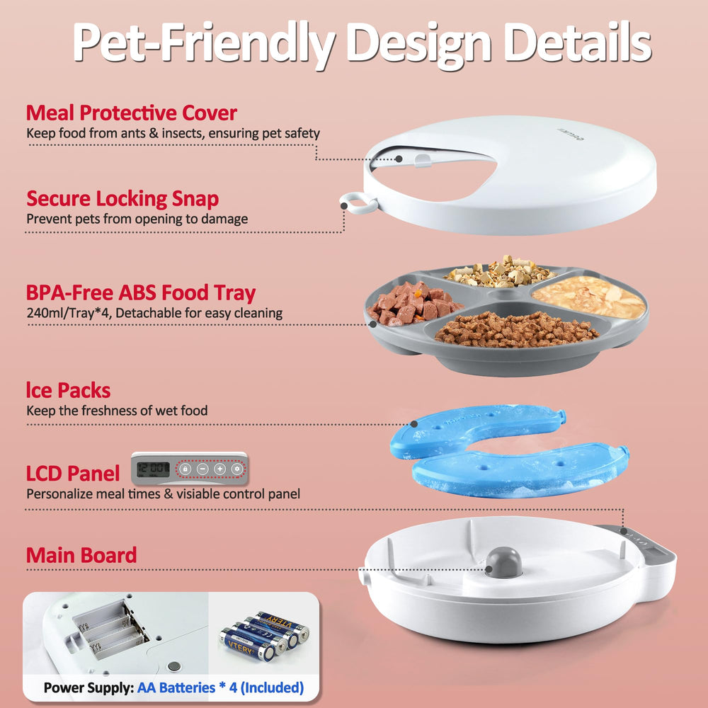 QXQXIN automatic cat feeder side view showcases timer-controlled meals for predictable routines.