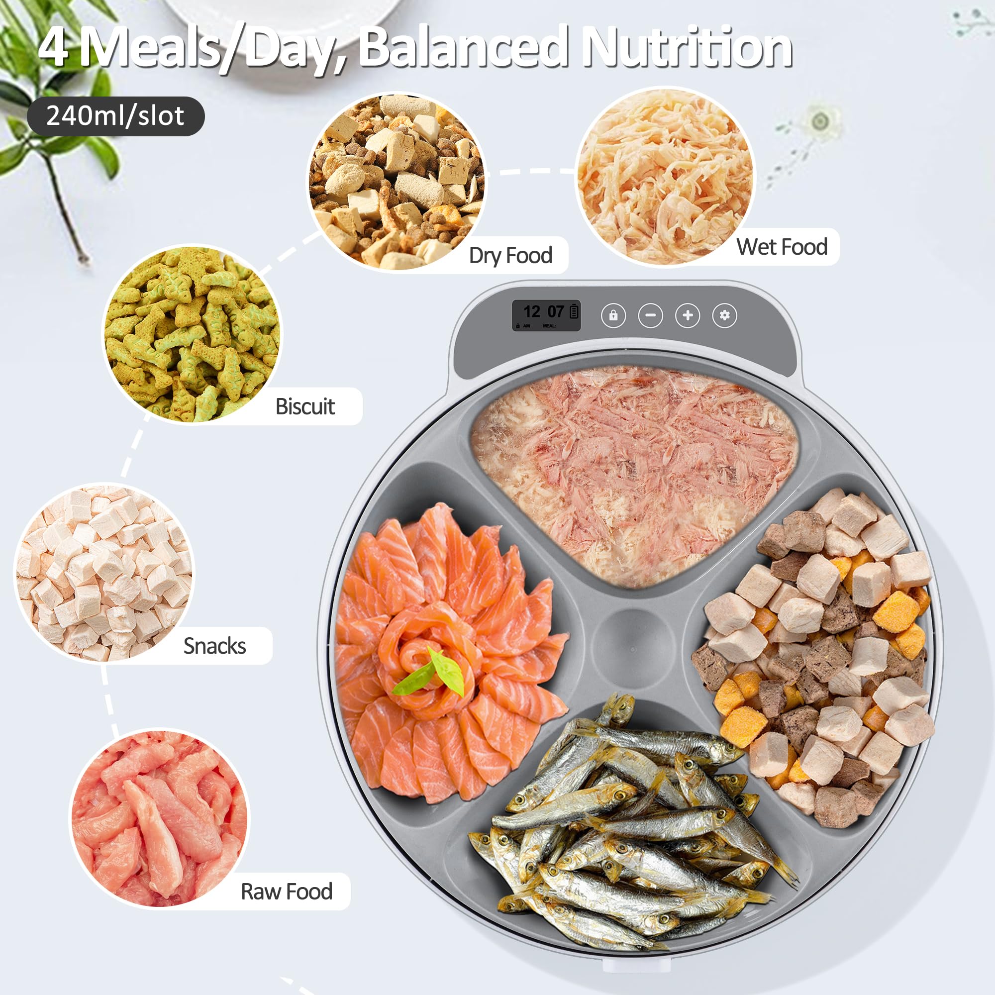 QXQXIN four-compartment tray image demonstrates meal variety for balanced options.