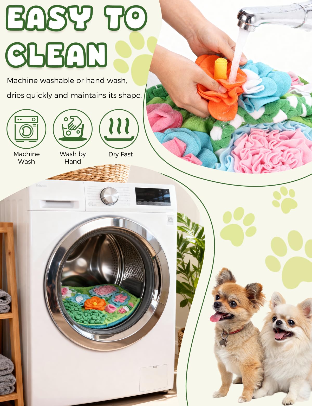 Qxsnuvvlg Snuffle Mat easy-clean machine-washable design for quick cleanup.