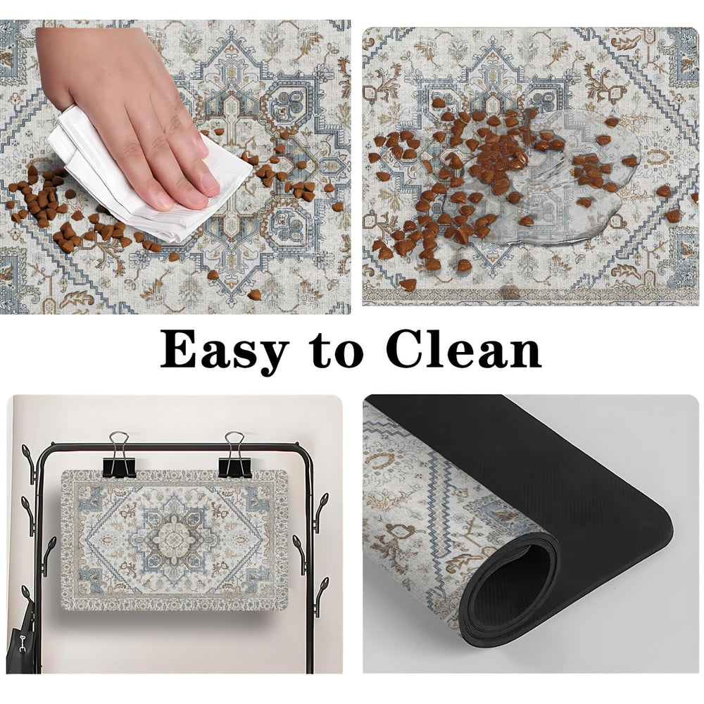 QXWREL dog food mat leak-proof bottom protects floors from moisture.