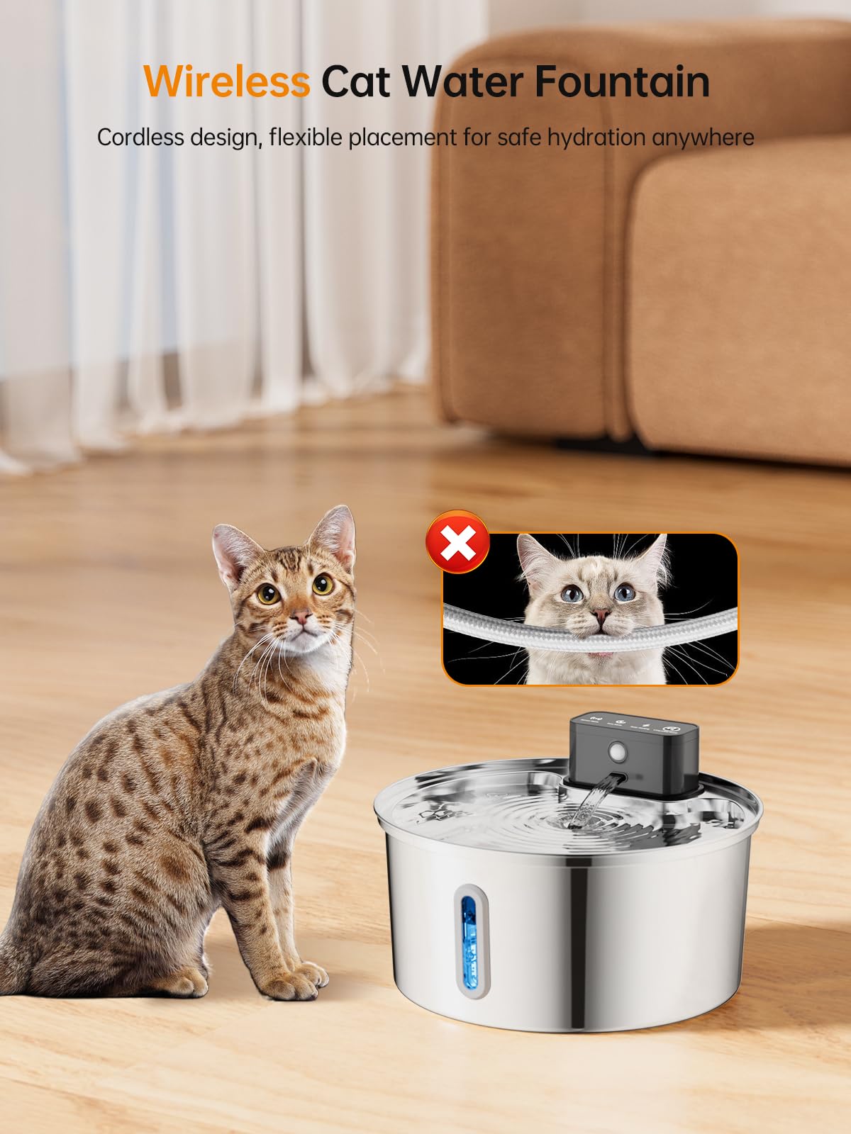 Qzkragt Stainless Steel Cat Water Fountain closeup highlighting durable material.