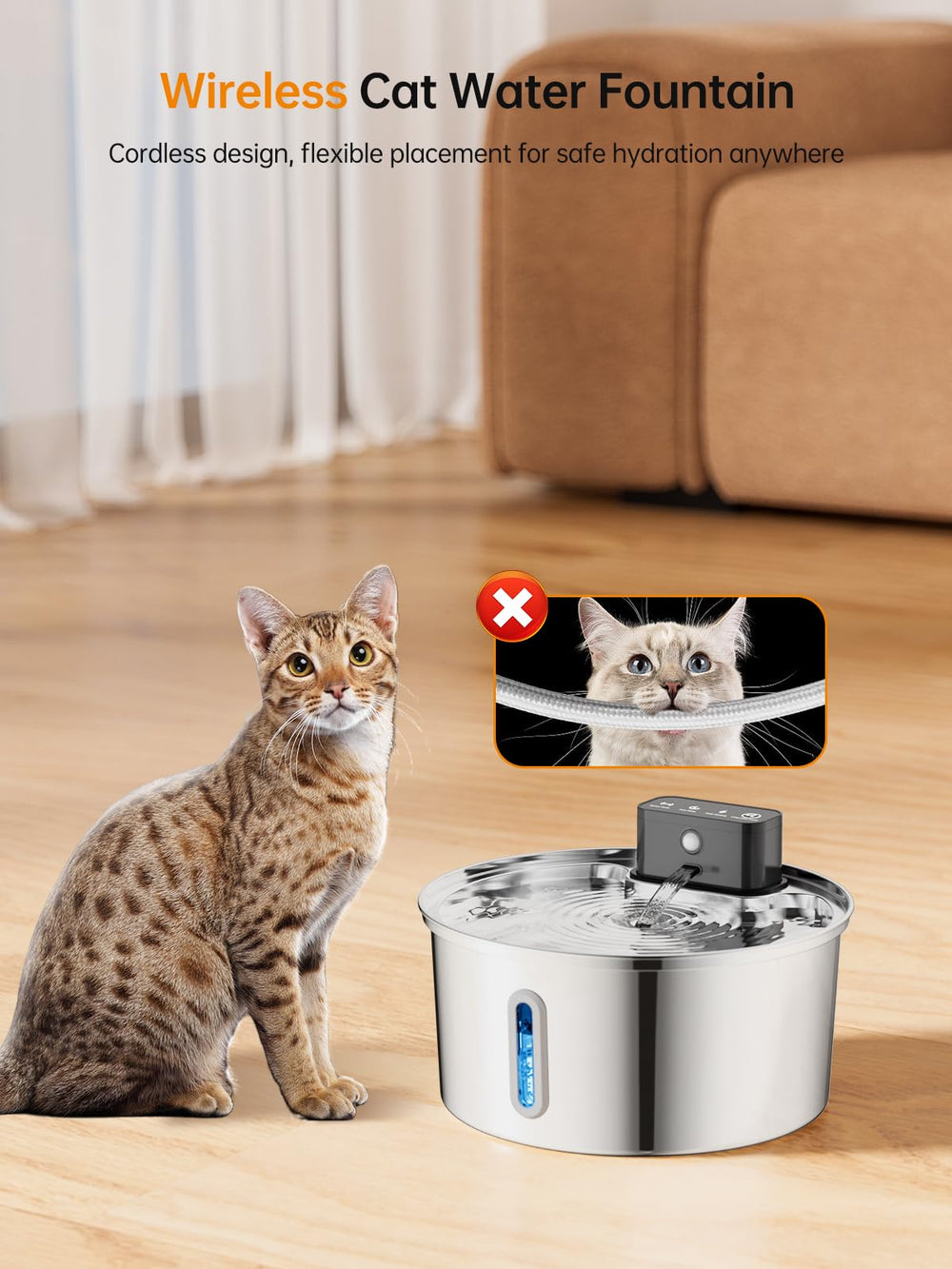 Qzkragt Stainless Steel Cat Water Fountain closeup highlighting durable material.