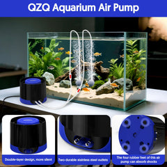 QZQ Aquarium Air Pump dual outlets enables multi-tank aeration with steady, finer air flow