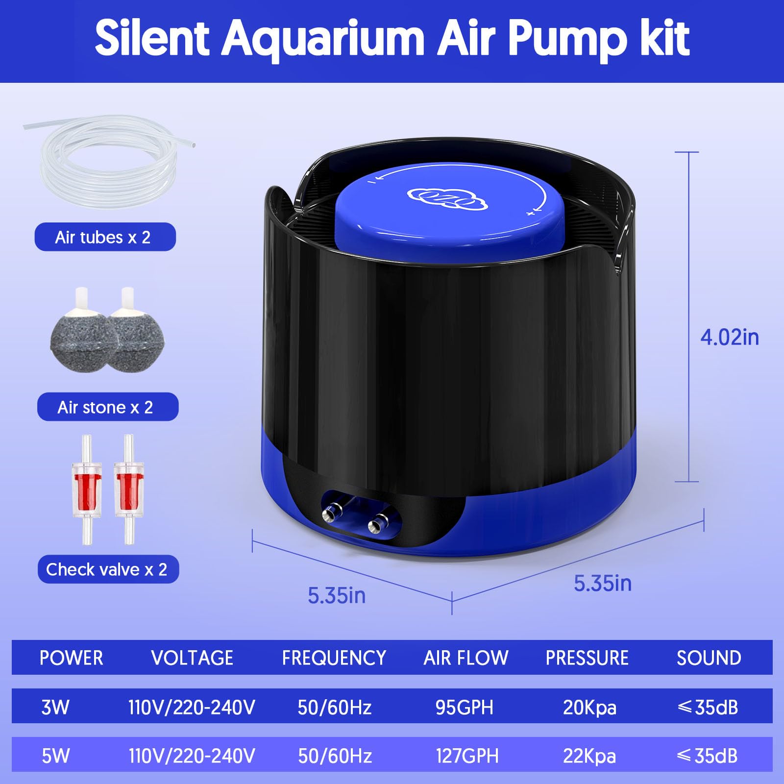QZQ Aquarium Air Pump suitable for freshwater and saltwater setups