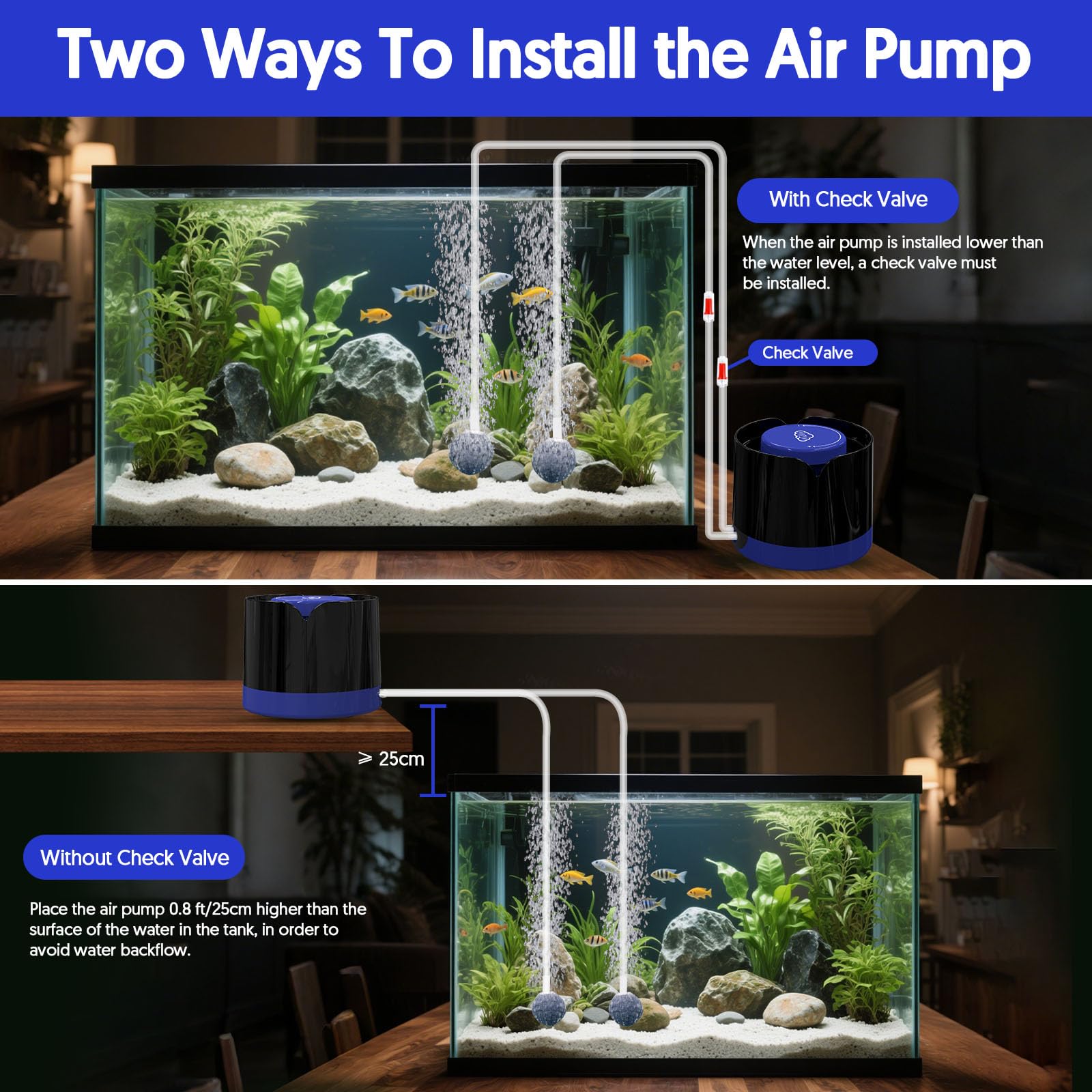 QZQ Aquarium Air Pump supports tanks up to 80 gallons