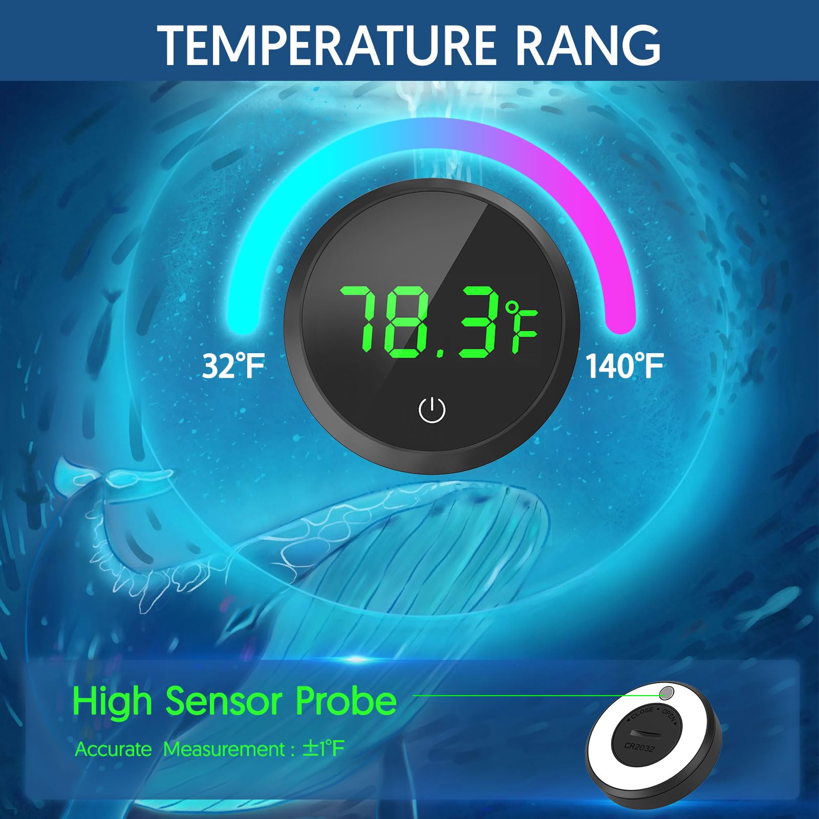 QZQ Aquarium Thermometer mounted Outside the Tank keeps cords away from fish