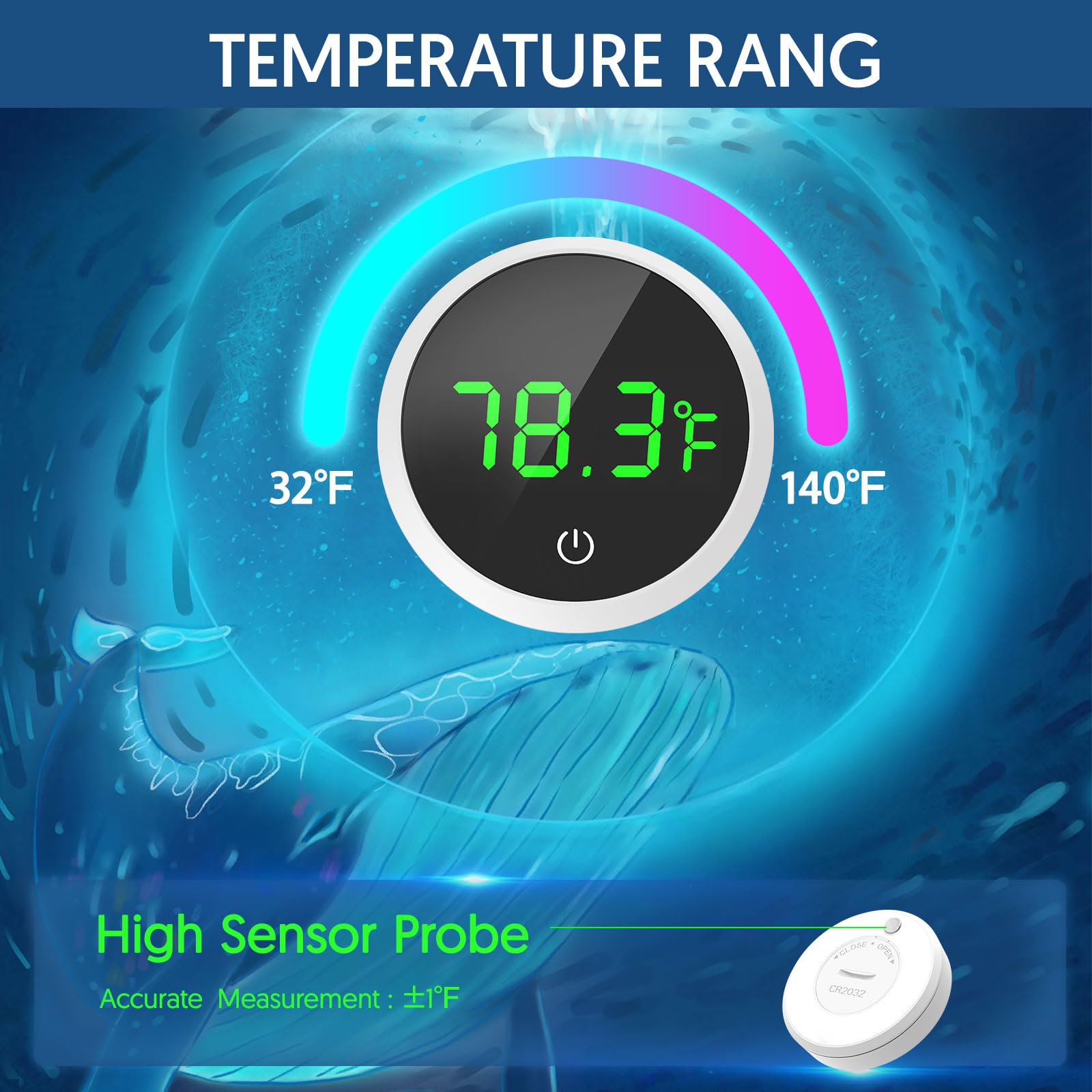 QZQ aquarium thermometer installed outside the tank below waterline for safe monitoring