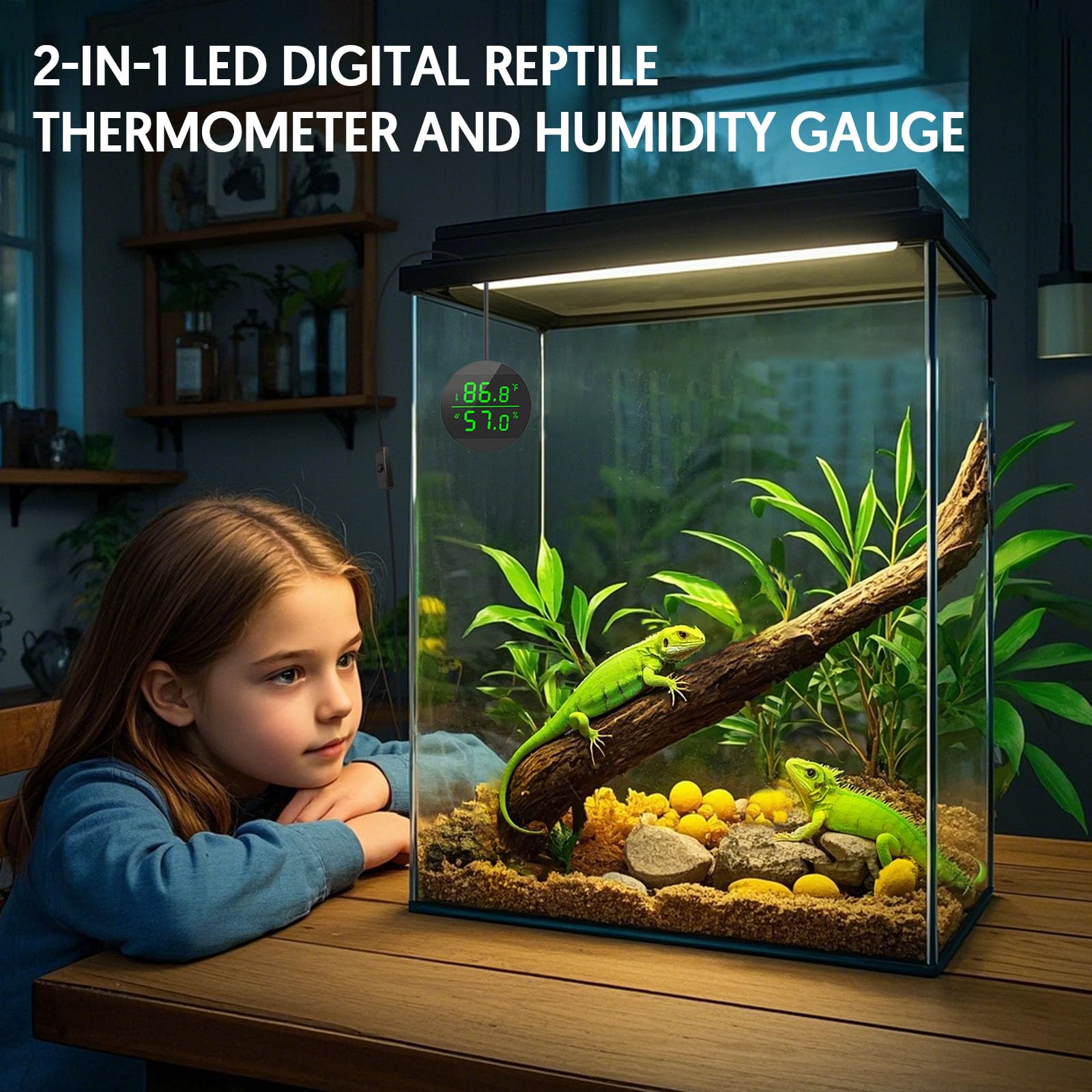 QZQ reptile thermometer LED display provides clear readouts in bright and dark conditions