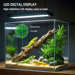 QZQ Reptile LED display closeup highlights clear readings for day and night checks.