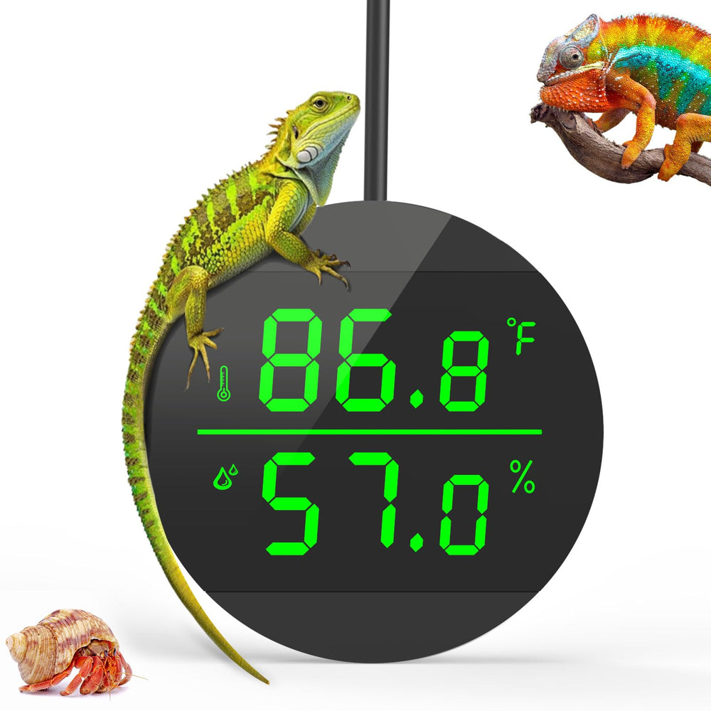 QZQ reptile thermometer display shows precise temp and humidity for quick habitat checks