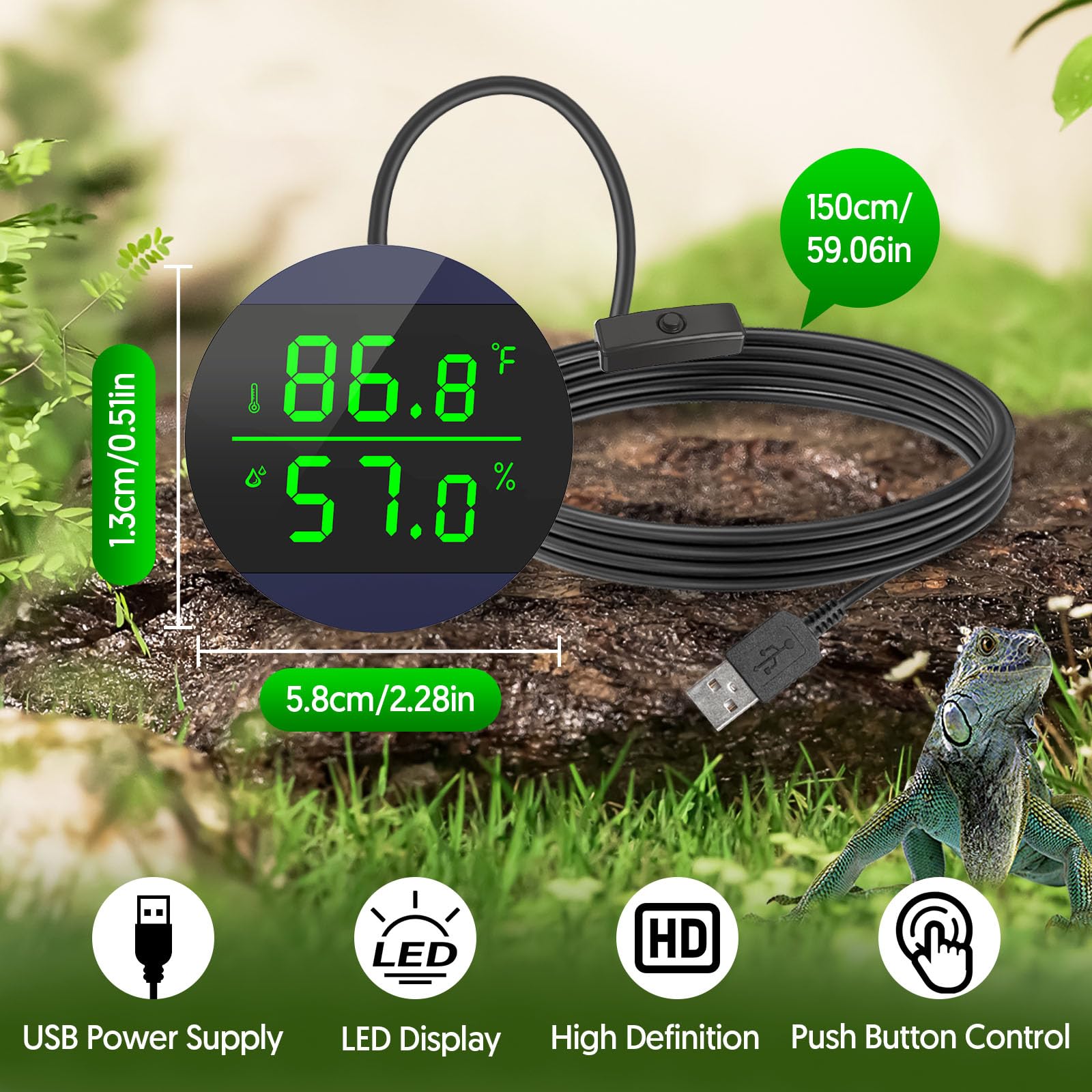 QZQ Reptile USB-power-cable image emphasizes easy plug-in operation.