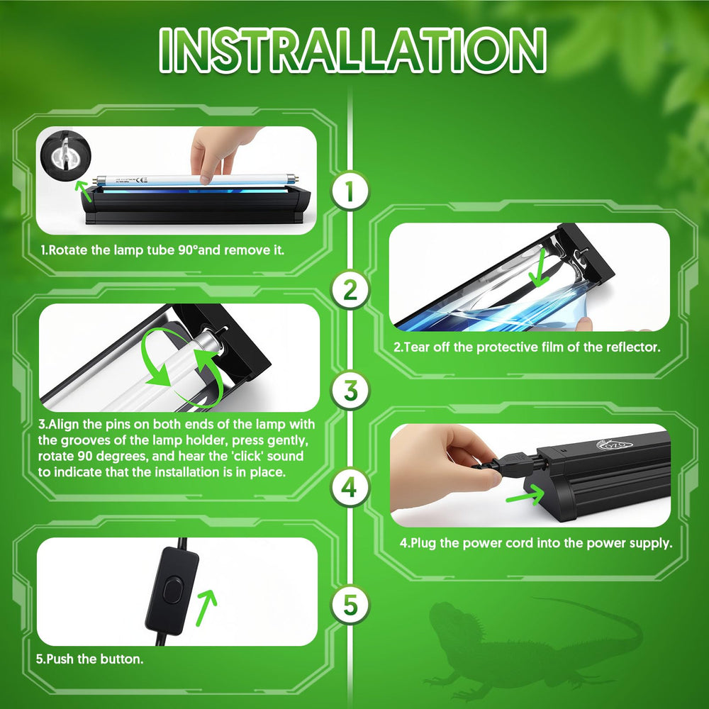 QZQ T5 UVB fixture with cord and on/off switch detail