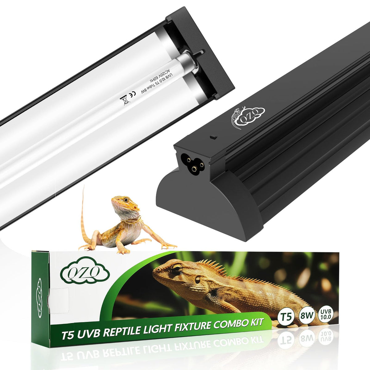 QZQ T5 UVB fixture front view highlights curved reflector for healthy basking