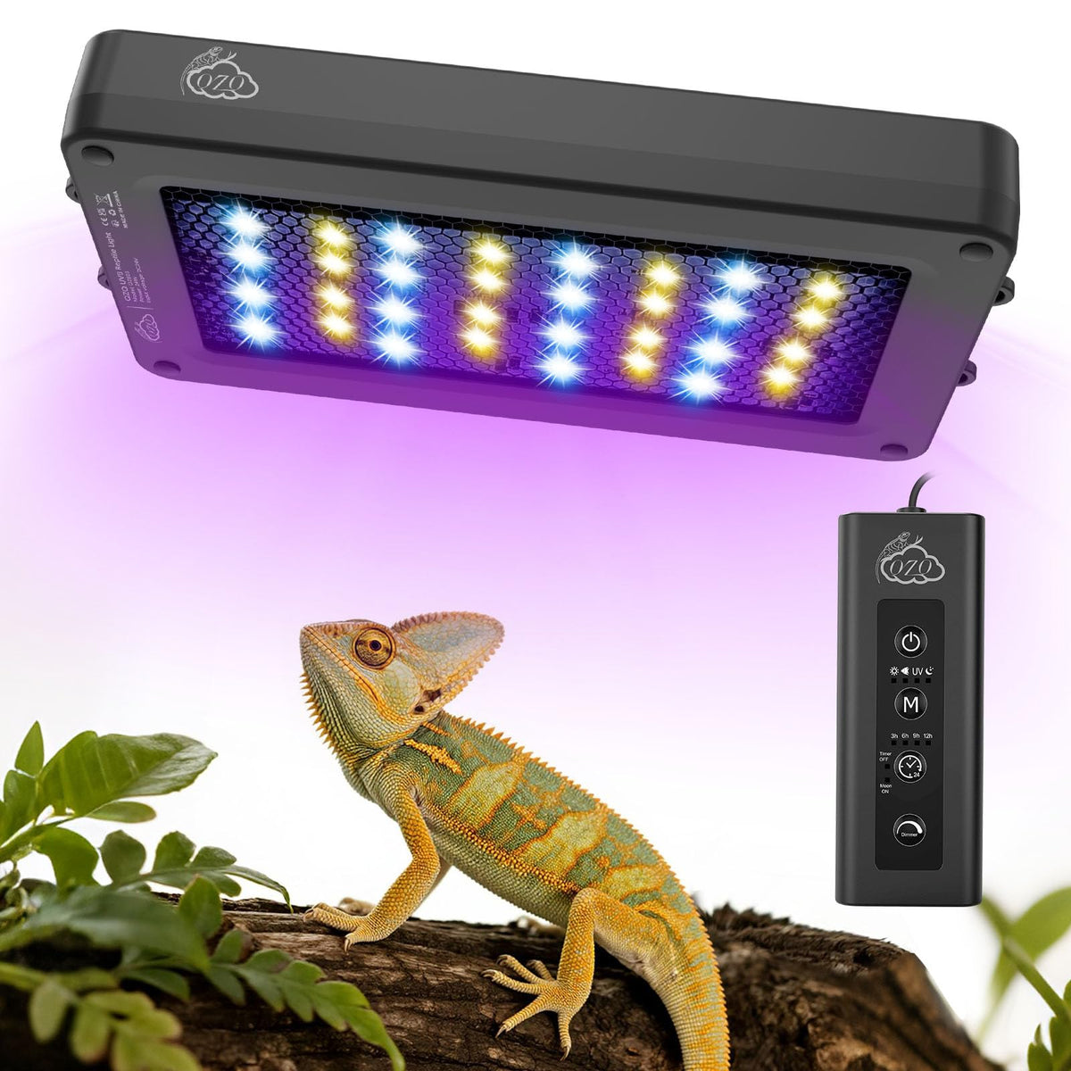 QZQ UVB light 24W front view for natural light cycles supporting healthy reptile activity.