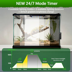 QZQ UVB light with dimming control highlights adjustable brightness for daily reptile care.
