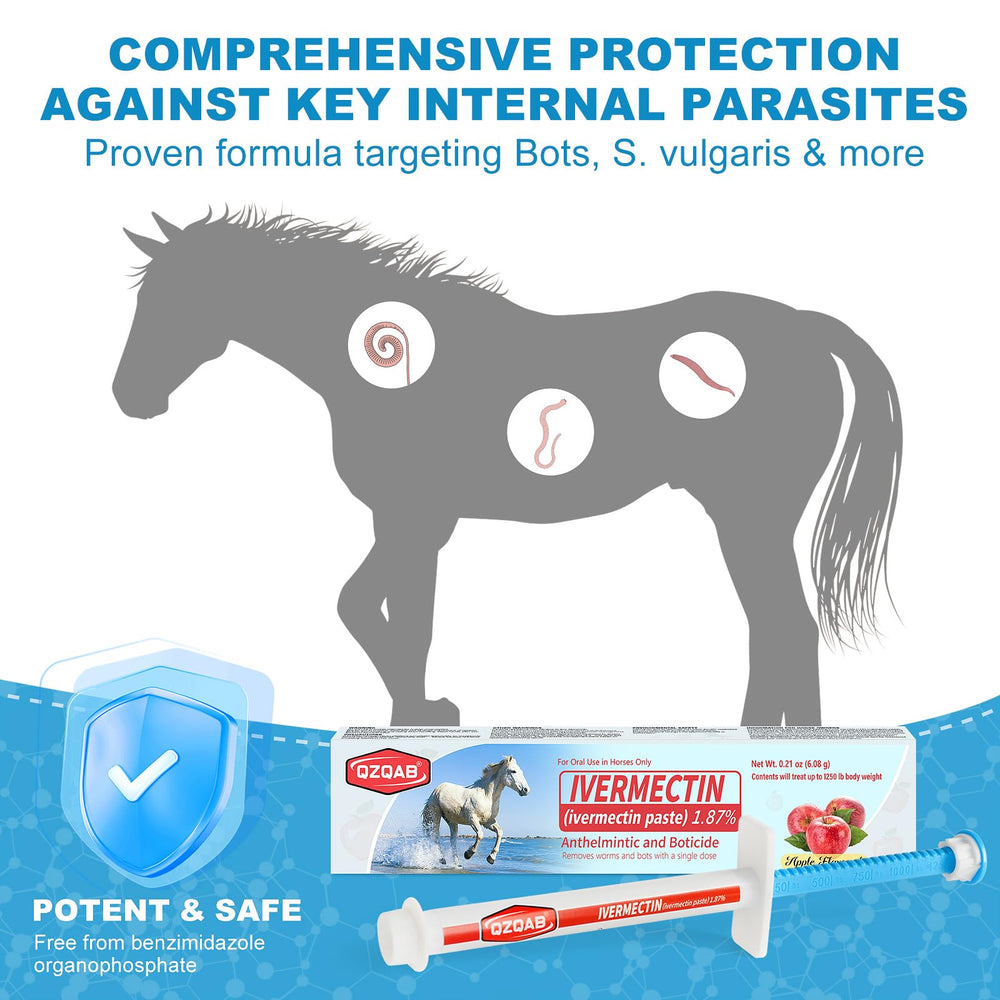 QZQAB Ivermectine Paste pack de 6 facile à stocker dans l’écurie.