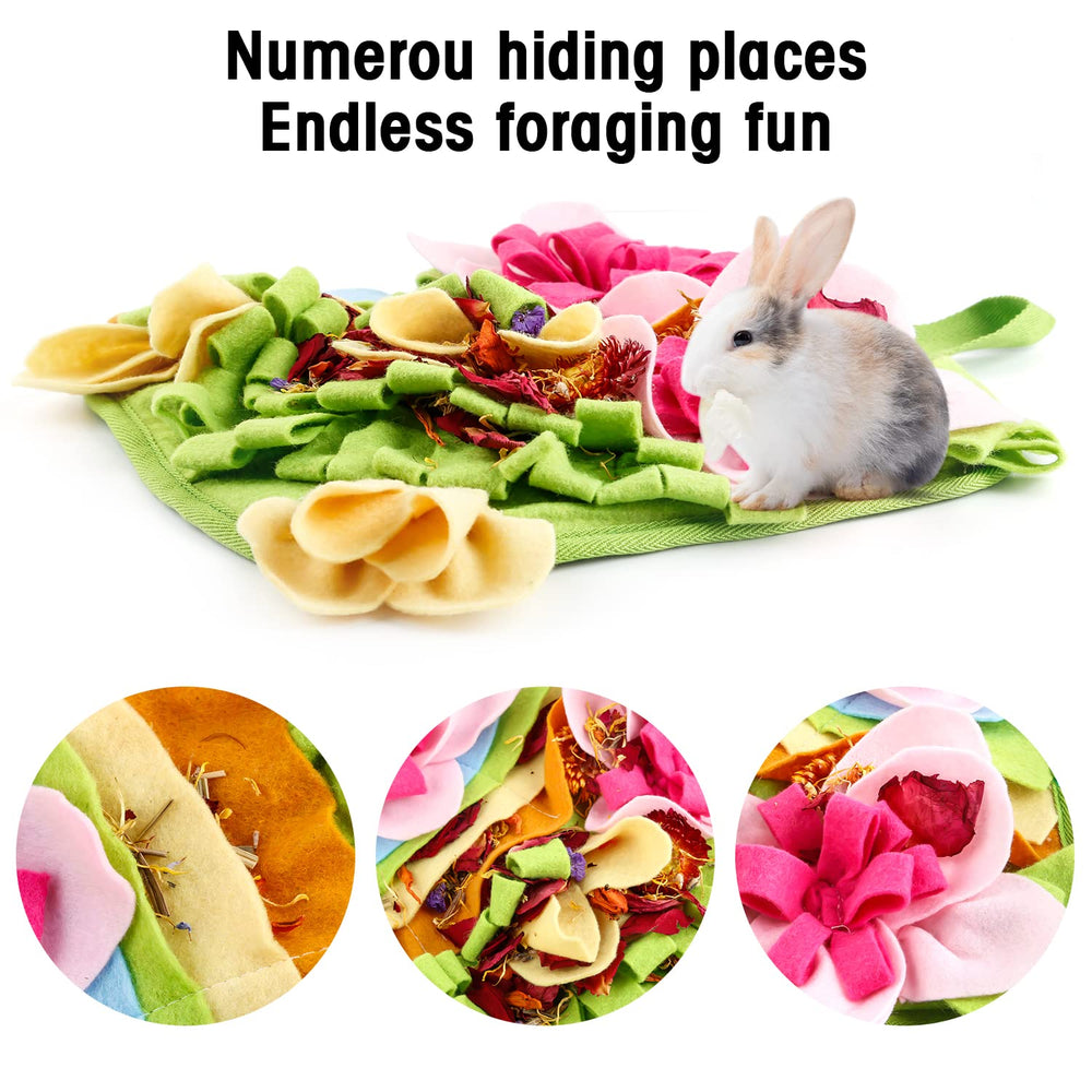 Rabbit Foraging Mat demonstrates treat hiding within embossed sections for sniffing fun