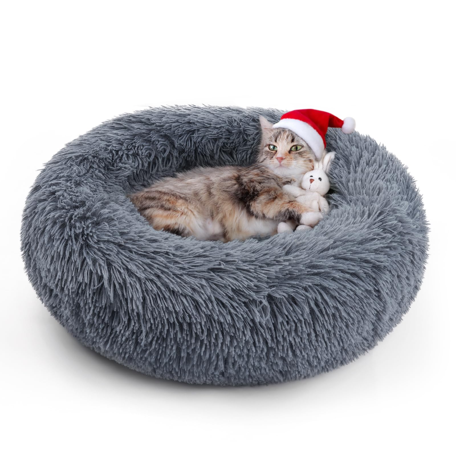 rabbitgoo cat bed donut outer view highlights plush comfort for indoor cats