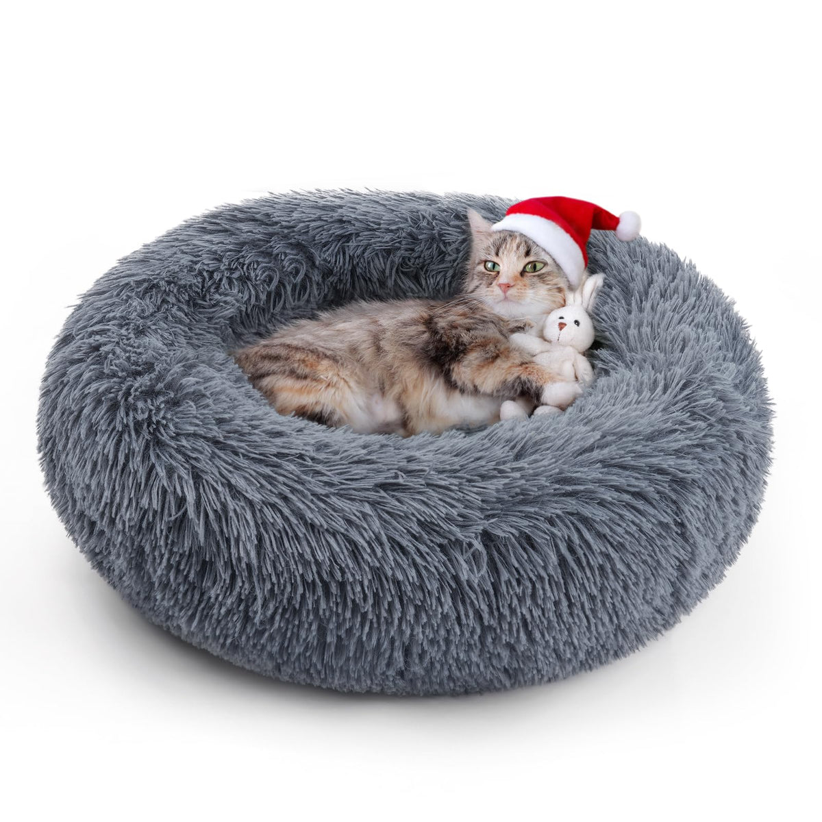 rabbitgoo cat bed donut outer view highlights plush comfort for indoor cats
