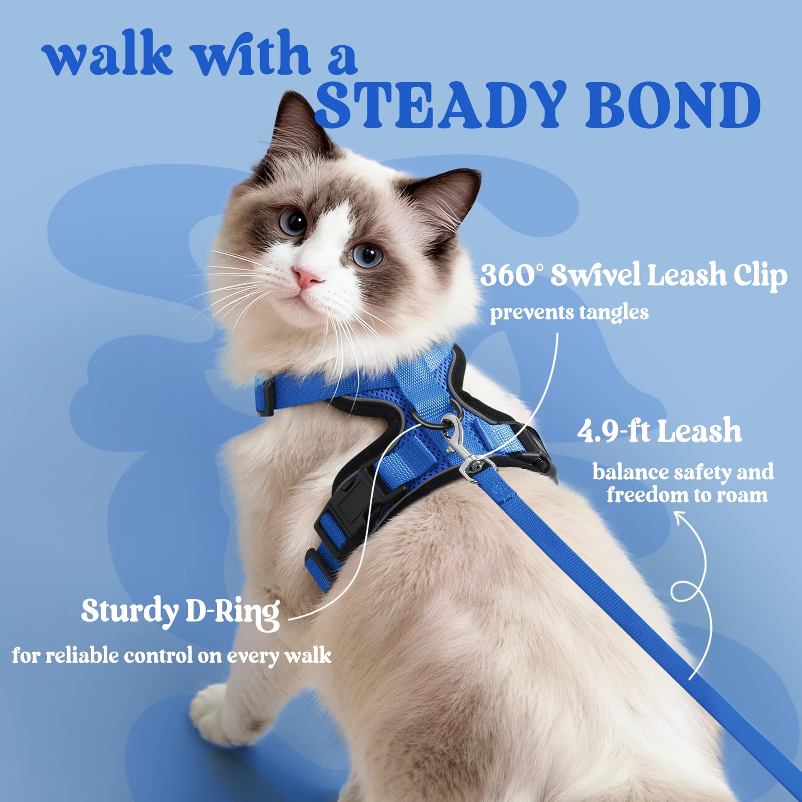 Rabbitgoo cat-harness back-D Ring shows secure leash control