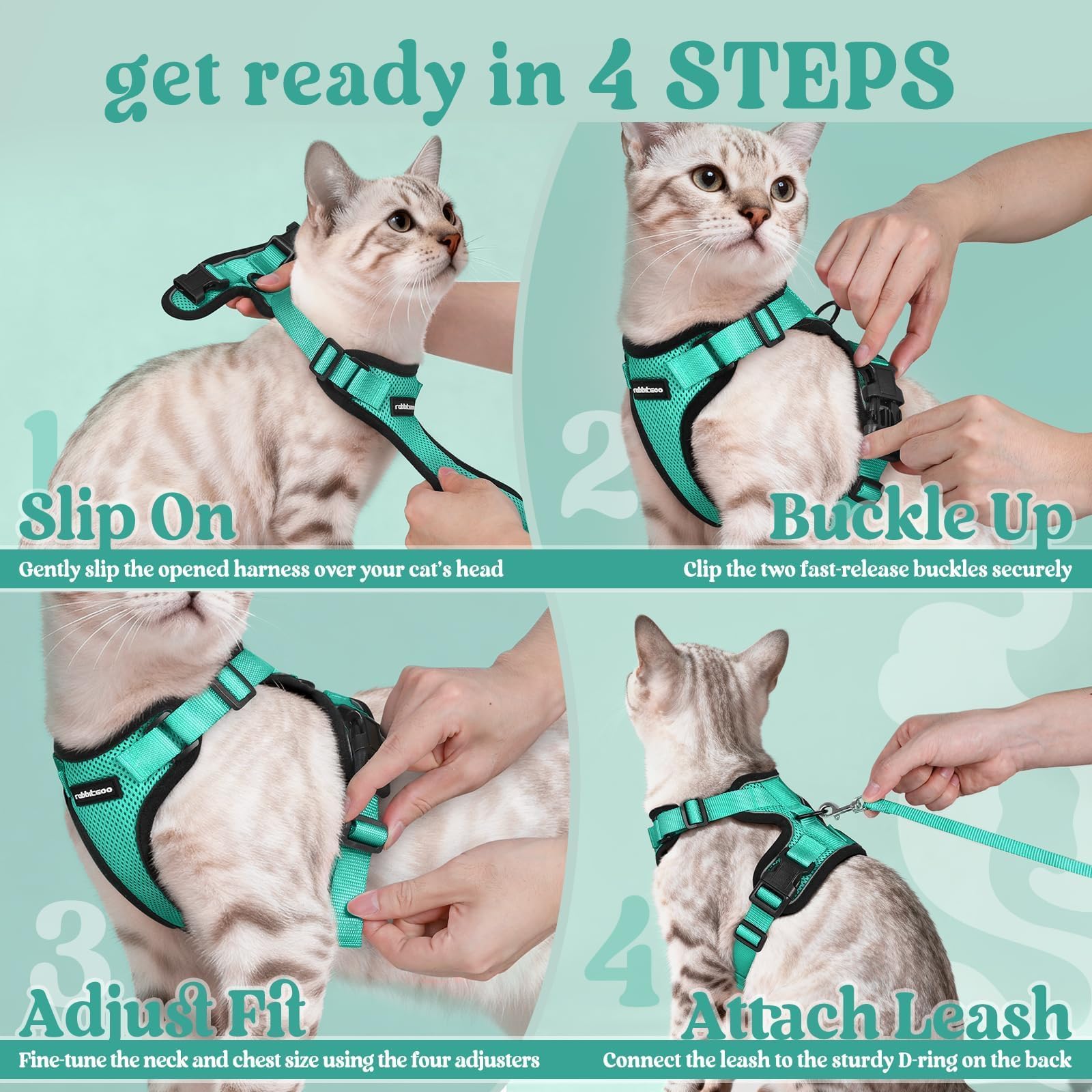 Rabbitgoo cat harness emerald color adds stylish comfort.