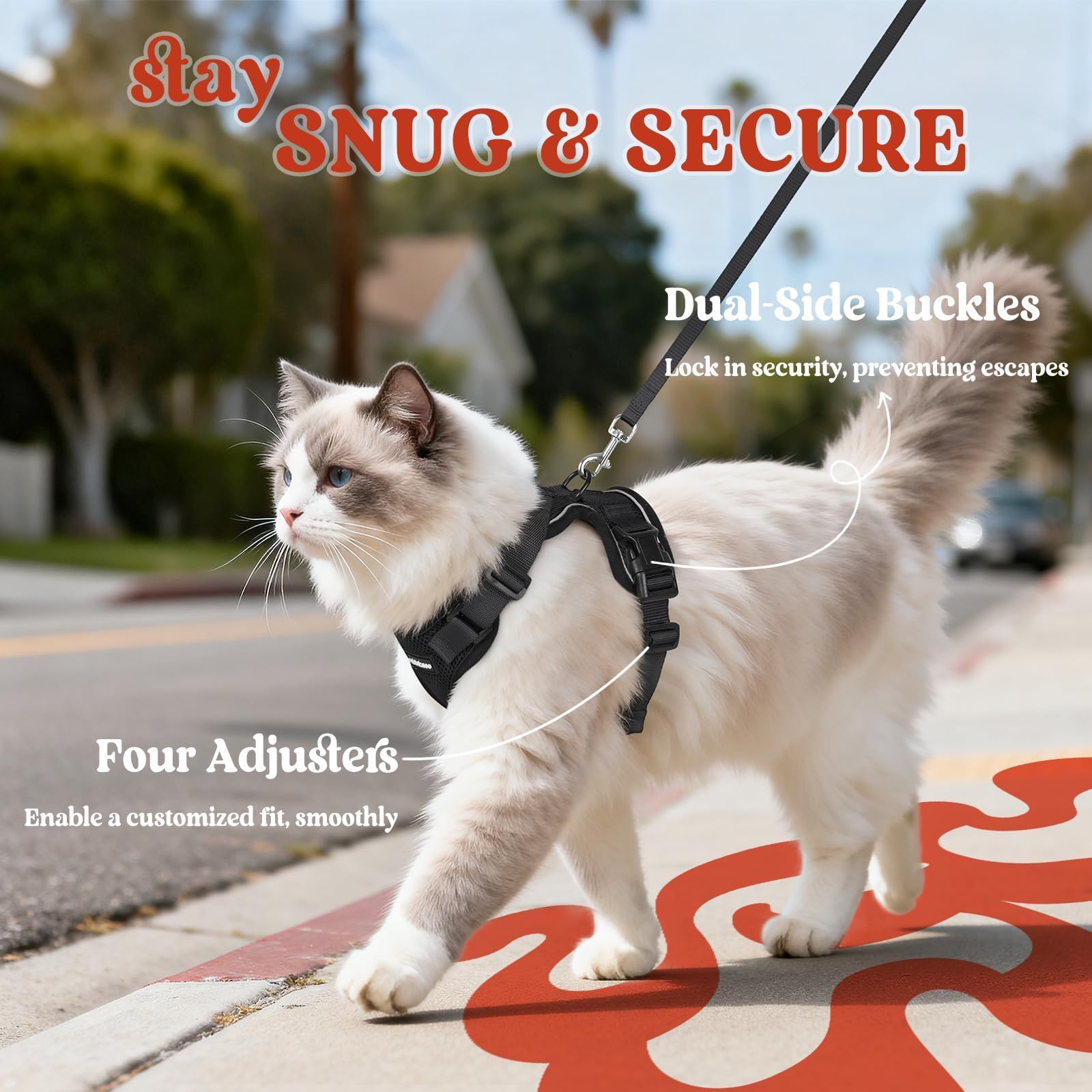 rabbitgoo cat harness escape-proof-closure features secure closures to reduce escapes.