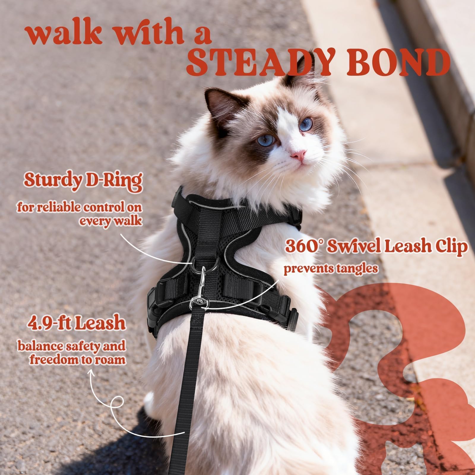 Rabbitgoo four adjustable straps deliver a precise, comfortable fit for cats.