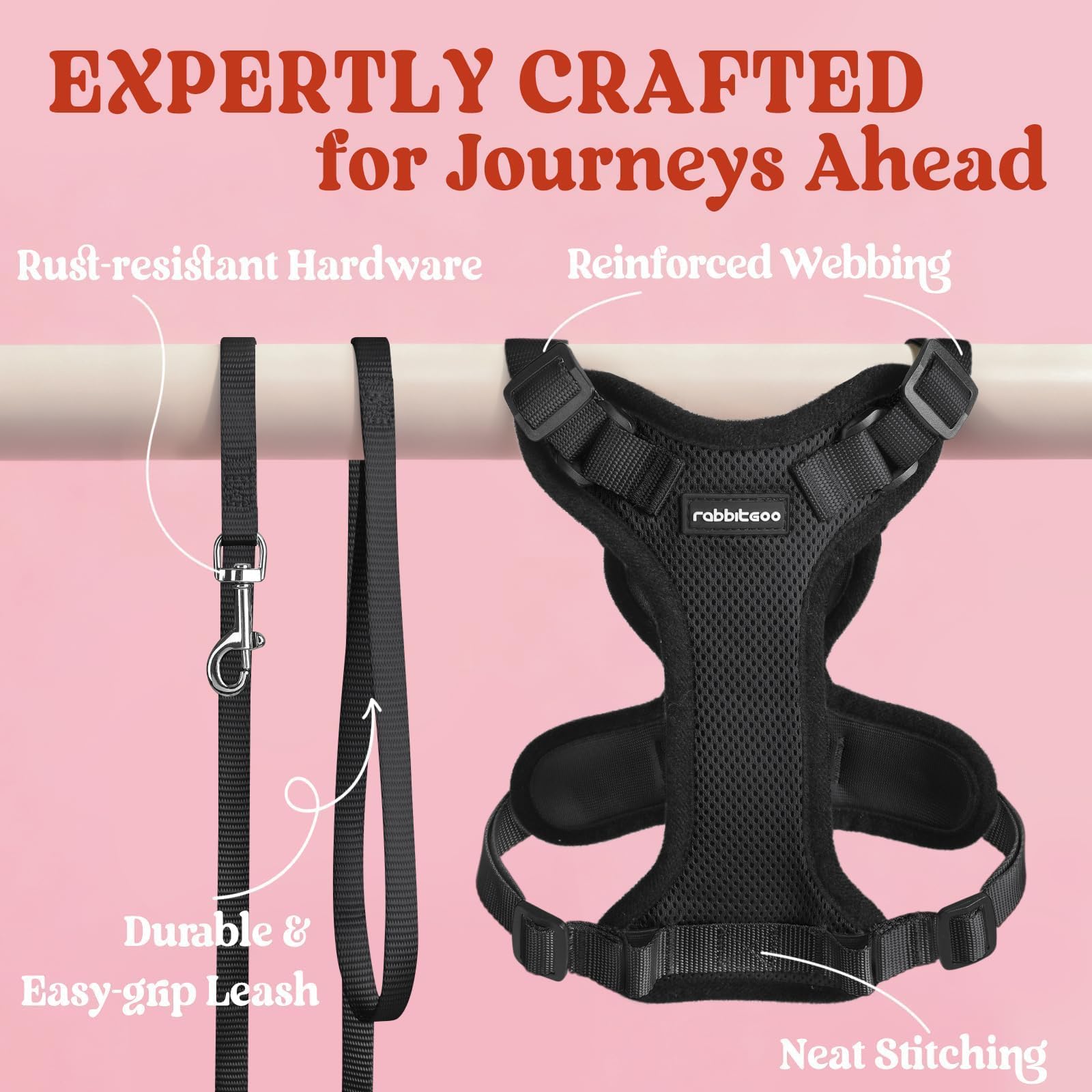 Rabbitgoo 4.11 ft leash included for flexible control during outings.