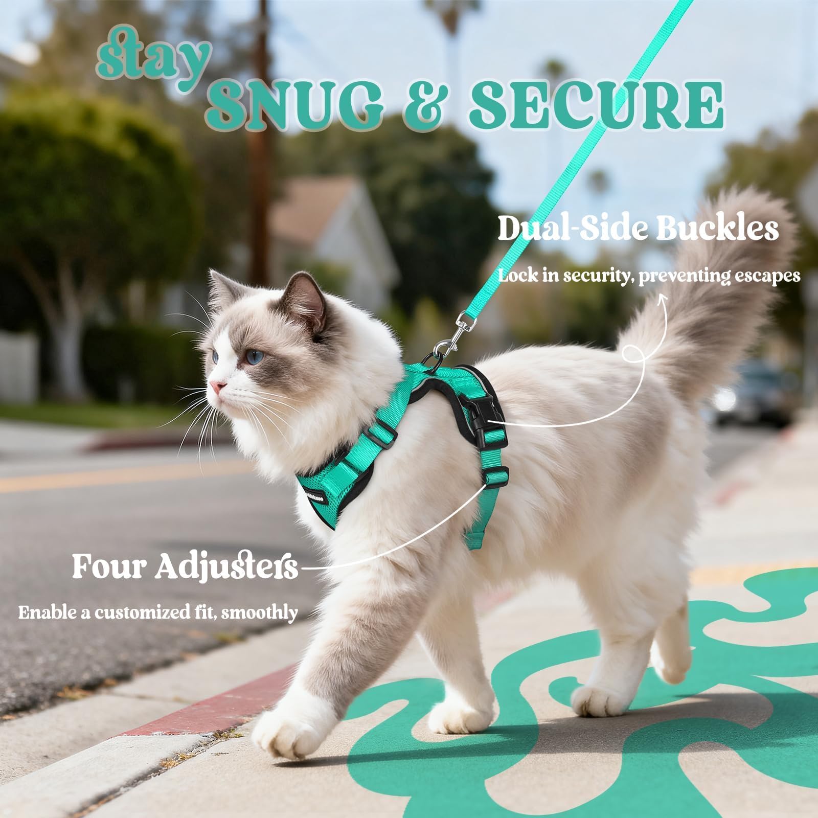 Rabbitgoo cat harness leash back-clip enables reliable control.