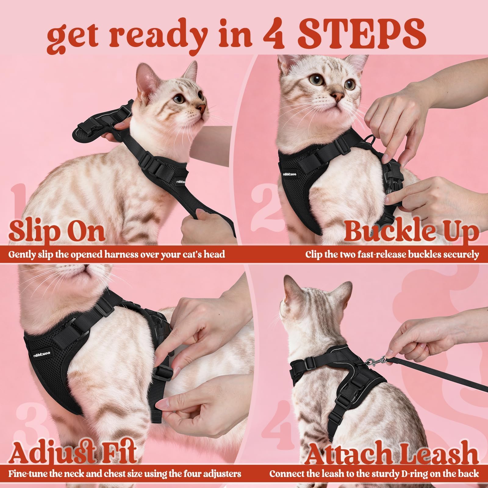 rabbitgoo cat harness size-chart helps find the right fit for many cat shapes.