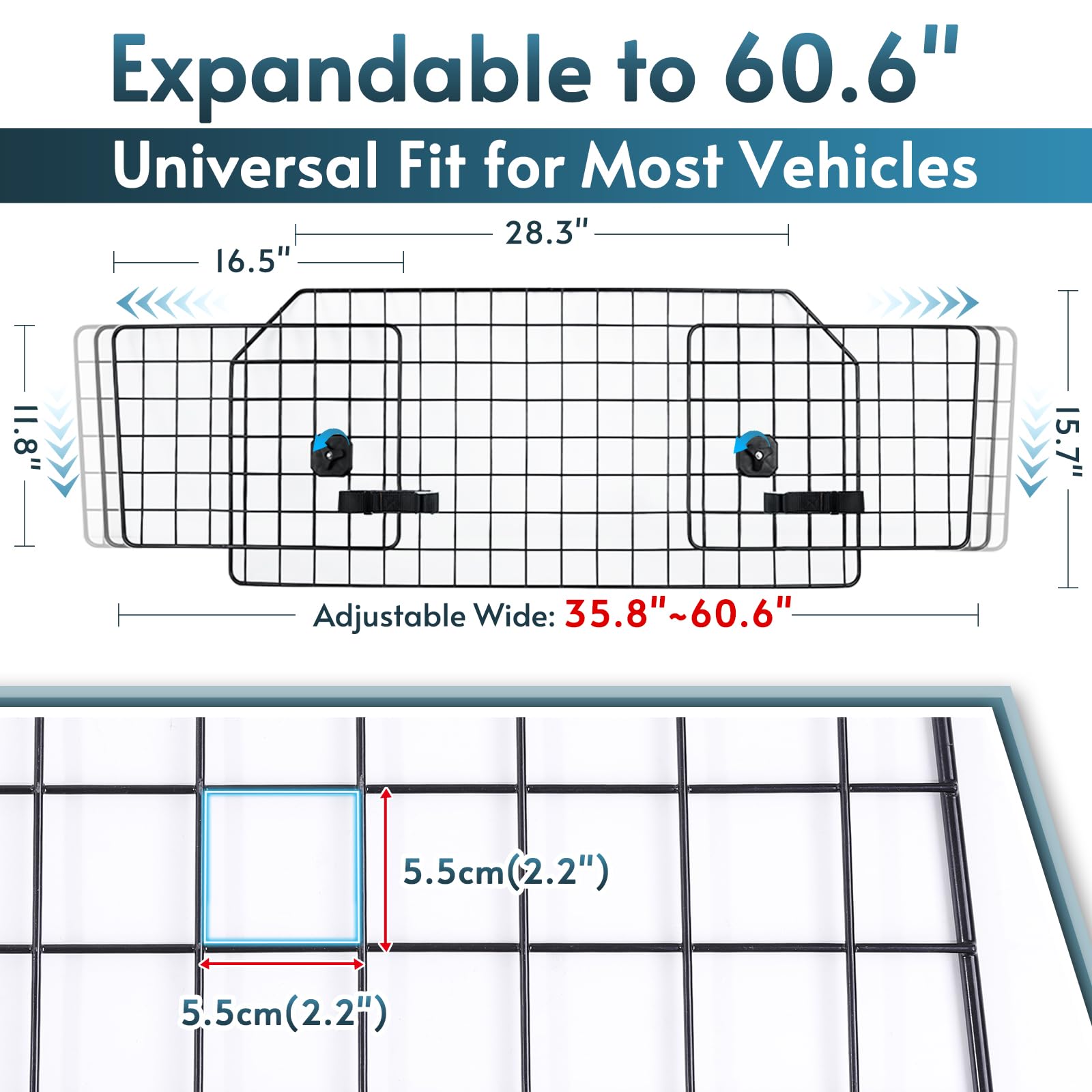 Rabbitgoo dog car barrier extended length reaches 60.6 inches for larger interiors.